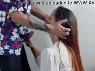 housewife in lingerie cheats with old photographer for facial