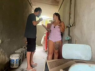 The bricklayer got excited seeing the boss's wife in short clothes. He just didn't know she was in heat.