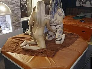 Jay Playhard enjoys a wet threeway with Eva May and Livie Blainn at the den.