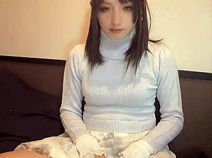 cute japanese crossdresser quietly masturbates in private vid