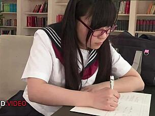 Rara Unno trades naughty blowjob for better grades in class.