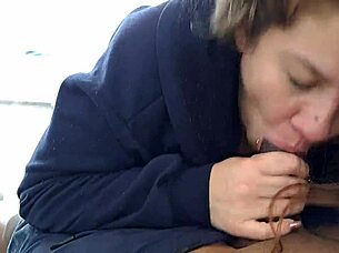 my stepsister sucked my cock on the terrace in lingerie