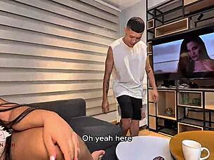 Kim fucks her big cock husband on honeymoon