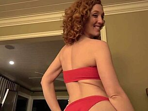 chica shows off her big ass in red bikini