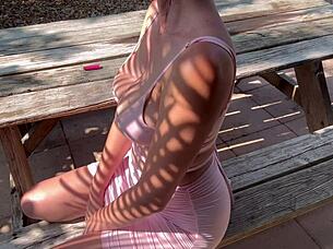 italian milf artemisia love shows big tits outside in tight dress