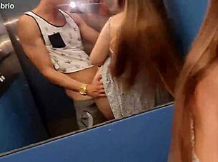 we fucked in a public elevator, her wet pussy squirting for the first time with my tattooed bodybuilder cock