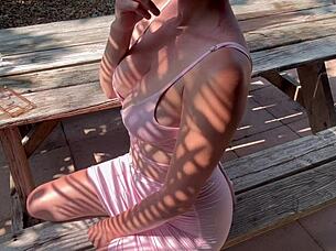 italian milf artemisia love shows big tits outside in tight dress