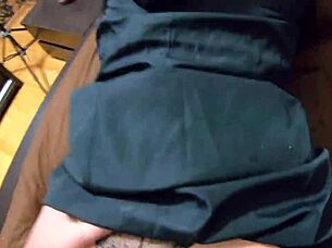 Roleplaying as mommy housewife, she performs deepthroat blowjob and face fucking, cum on long fur jacket