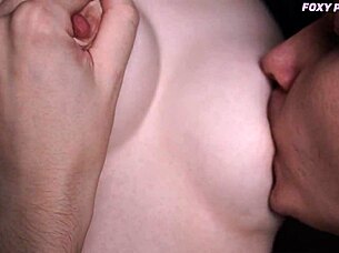 Hey, watch this skinny teen suck nipples and boobs sloppy until she moans in orgasm close-up.