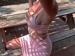 italian milf artemisia love shows big tits outside in tight dress