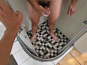 Boyfriend explodes on my feet in steamy shower scene!