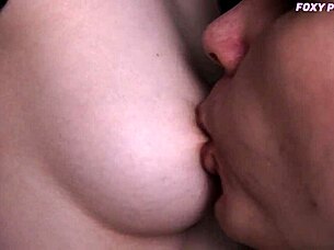 Hey, watch this skinny teen suck nipples and boobs sloppy until she moans in orgasm close-up.