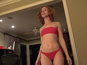 chica shows off her big ass in red bikini