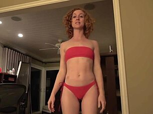 chica shows off her big ass in red bikini