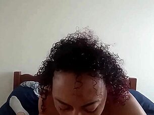 this latina babe from floripa gives an unreal blowjob, sucking big cock with natural tits bouncing in pov view