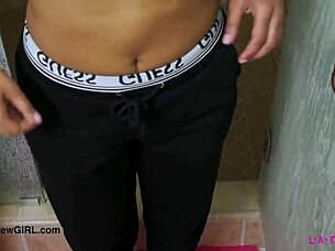 stunning bronze skin model takes a relaxing shower in the photoshoot studio