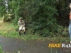 When Flashing Finally Works, She Bends Over For Interracial Doggystyle Fucking And Blowjob Outdoors