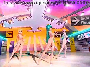 Hatsune Miku Rin and Luka in full nude airline diva mod, flaunting big tits and ass 😍
