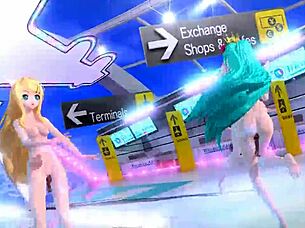 Hatsune Miku Rin and Luka in full nude airline diva mod, flaunting big tits and ass 😍