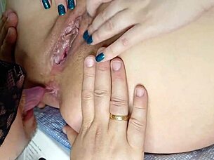 Wife pees in mouth during intense pussy licking. homemade closeup shows every wet detail.