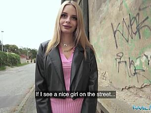 Genuine model prospect kneels for monster cock in public reality scene