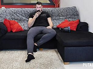 Beautiful Spanish Paola hard fucks her boyfriend on the sofa, swallowing his cum after blowjob and handjob