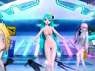 Hatsune Miku Rin and Luka in full nude airline diva mod, flaunting big tits and ass 😍
