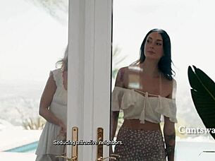 Lesbian orgy house features wives squirting in group seduction