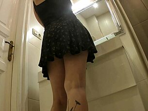 hot brazilian petite blonde prepares in bathroom for lingerie casting