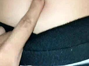 I peck her belly button as she rides me passionately