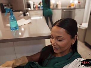 Hot latina cleaner enjoys sneaky sex busted by coworker