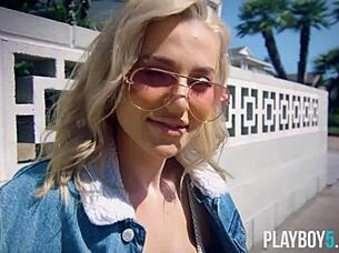 curvy teen model blake blossom poses nude for playboy magazine in striptease.