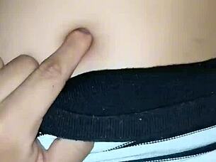 I peck her belly button as she rides me passionately