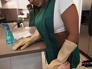 Hot latina cleaner enjoys sneaky sex busted by coworker