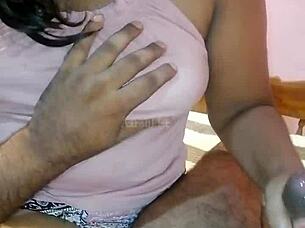 Indian step mom makes son cum with handjob milf best handjob 😈