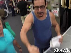 Stunning beauty gets roughly banged in a shop during hardcore sex game