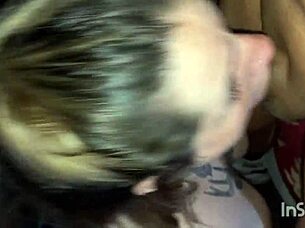 Fat Blonde Latina Slut Deepthroats Cock in Throat, Gets Facial Cum on Face and Eyes with Thong and Tattoo