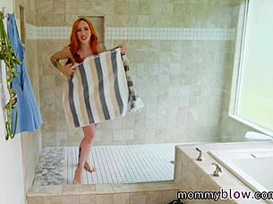 Busty Redhead Loves Sucking Dick In The Shower