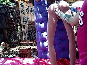 he rams stepdaughter's pussy with sex toy outdoors