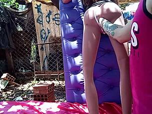 he rams stepdaughter's pussy with sex toy outdoors