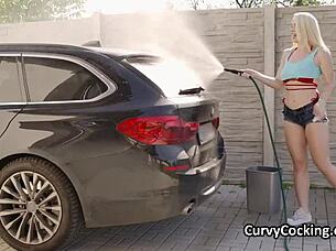 Titty fucking my big tit girlfriend. She cleans the car hard!