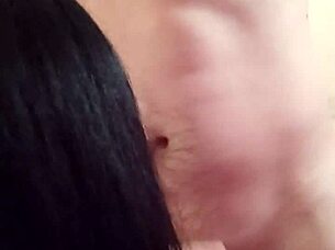 mature girlfriend performs deep throat blowjob