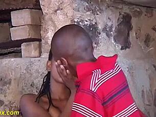 Skinny African Teen's Wild Encounter with Big Cock