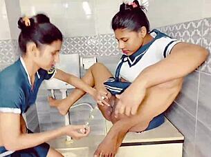 Two sexy girls sharing a dick in desi sex! 😏