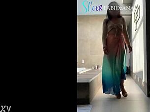 Sensual mature Brazilian in miniskirt teases with fat ass in homemade cosplay dress. Watch her nylon skirt action!