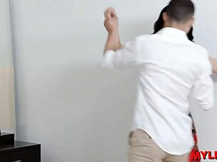 My Stepdad's Hot Brunette Assistant Eating Dust In The Garage, Rough Anal.