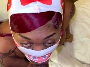 Masked deep throater with big black cock