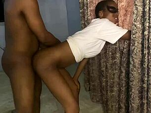 Young ebony girl skips church to fuck a black cock