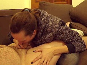 babe enjoys a liquid lunch with sucking and swallowing