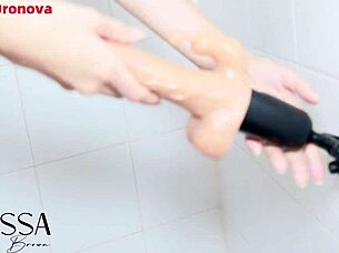 Sex Toy Pneumatic Gun Brings Intense Wet Pussy Masturbation in Bedroom